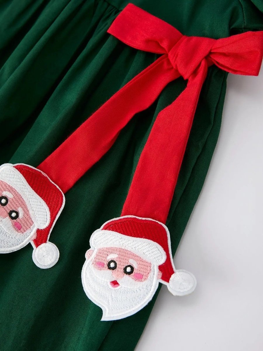 Girls Holiday Outfit Santa Bow Green Christmas Dress Rylee Faith Designs Everetts Place Boutique