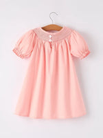 Rylee Faith Designs Girls Horse Smocking Embroidered Coral Dress - 
