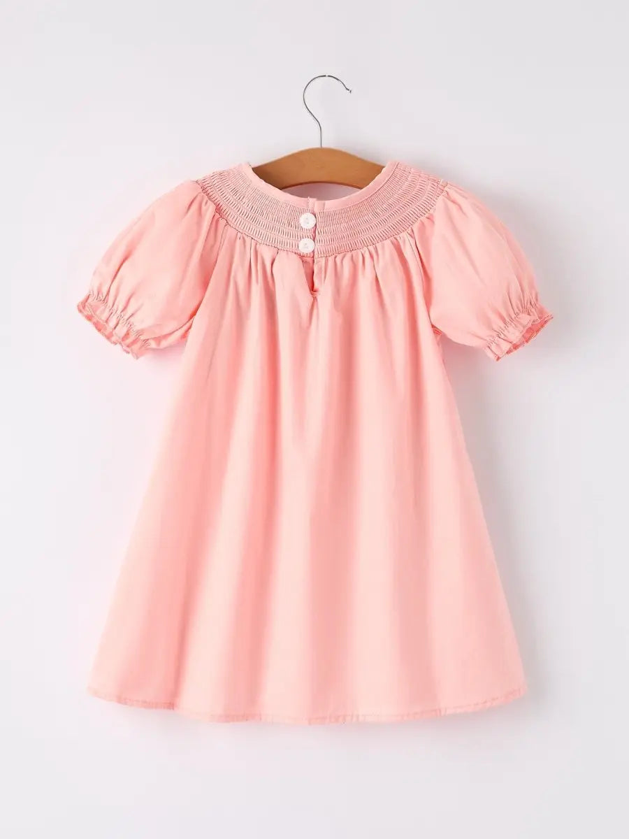 Rylee Faith Designs Girls Horse Smocking Embroidered Coral Dress - 