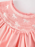 Rylee Faith Designs Girls Horse Smocking Embroidered Coral Dress - 