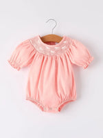 Girls Horse Smocking Embroidered Coral Romper - Sleeve, Baby & Toddler Clothing, Pink, Textile, Fashion | Everetts Place
