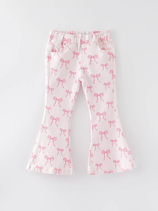 Girls Pink Bow Print Elastic Flared Jeans Rylee Faith Designs Everetts Place: Online Boutique