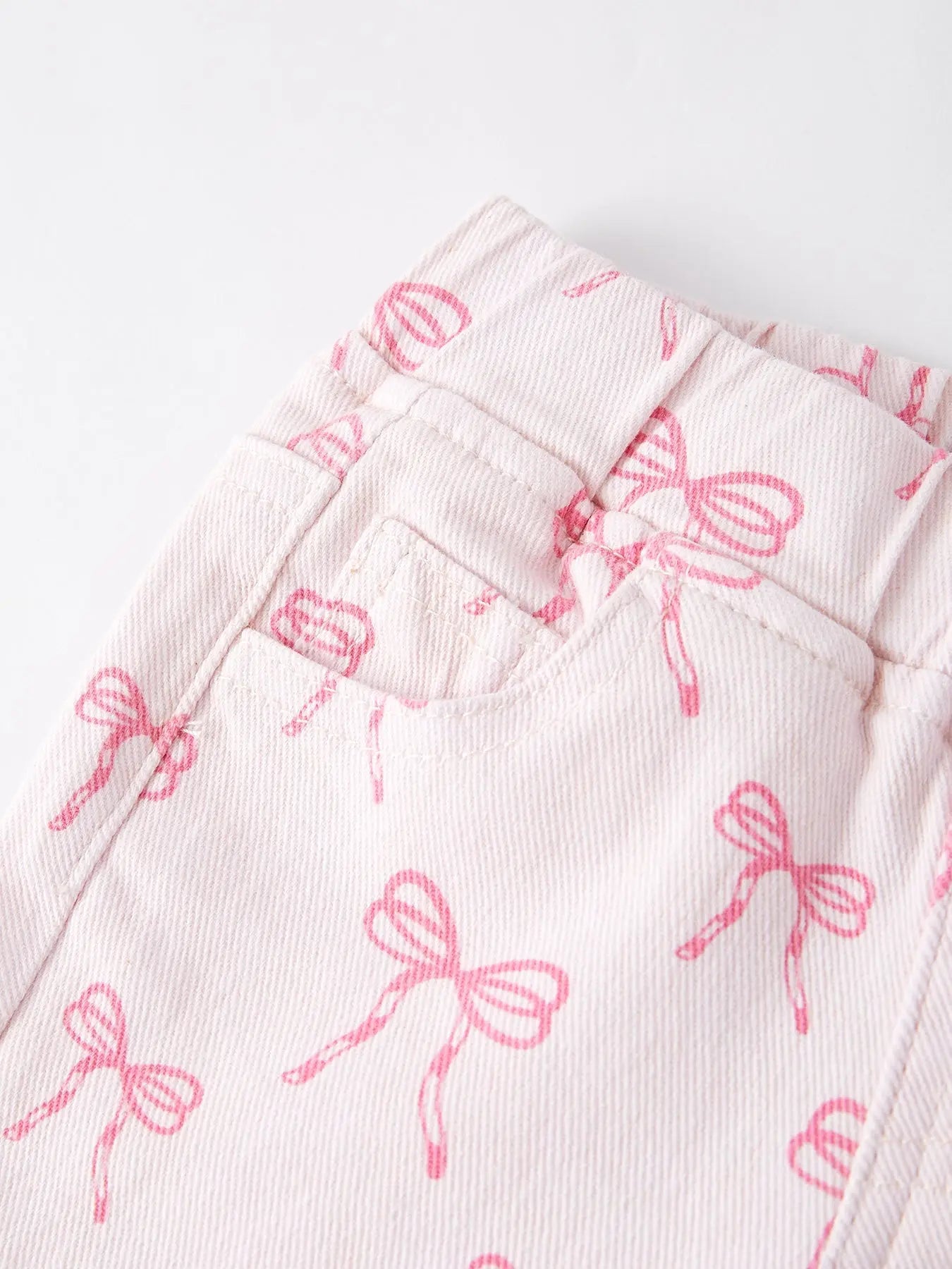 Girls Pink Bow Print Elastic Flared Jeans Rylee Faith Designs Everetts Place: Online Boutique