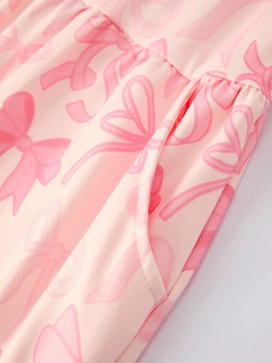 Rylee Faith Designs Girls Pink Bow Print Long Sleeve Jumpsuit - 