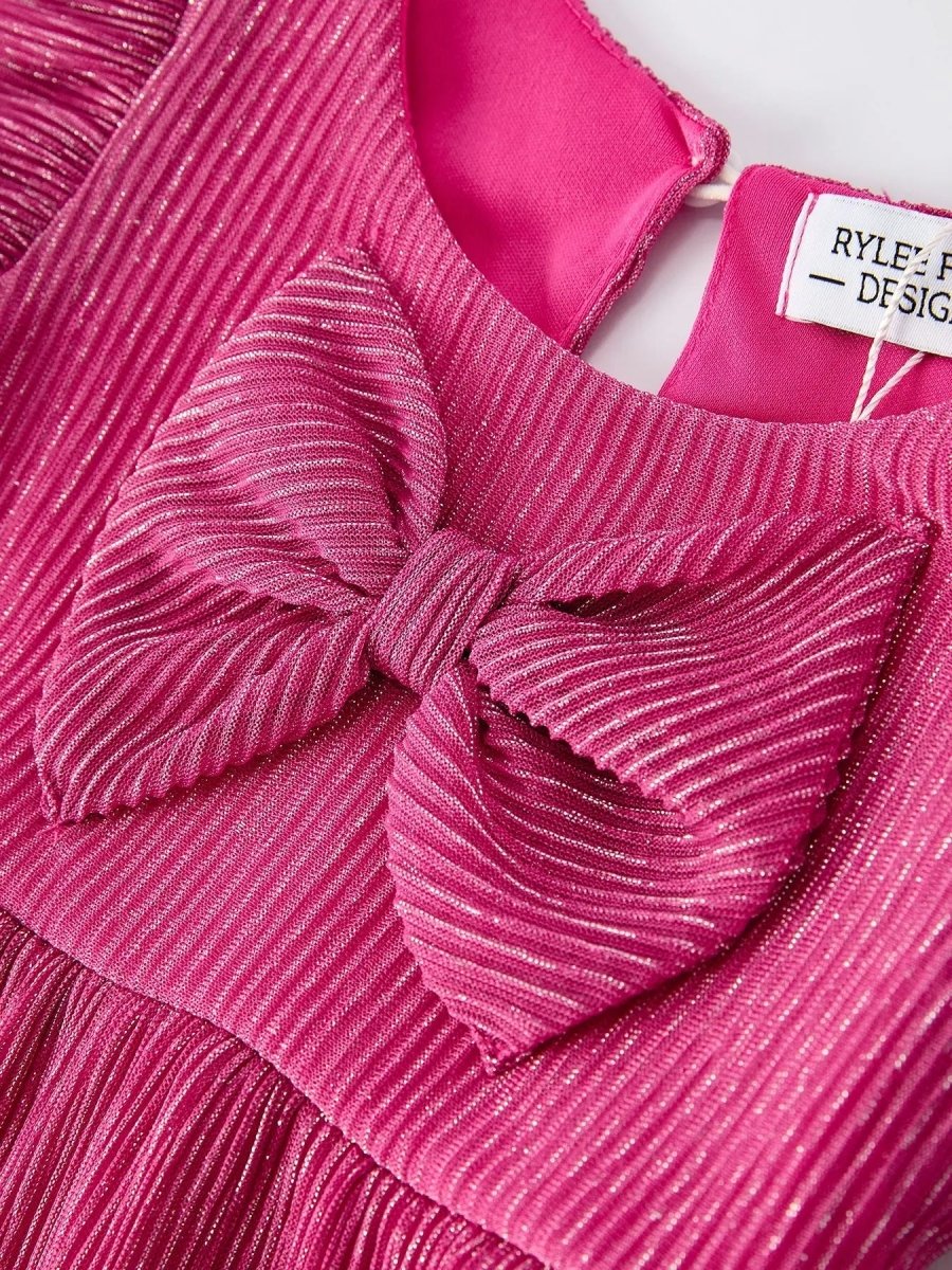 Girls Pink Bow Print Short Sleeve Dress Rylee Faith Rylee Faith Designs Everetts Place Boutique