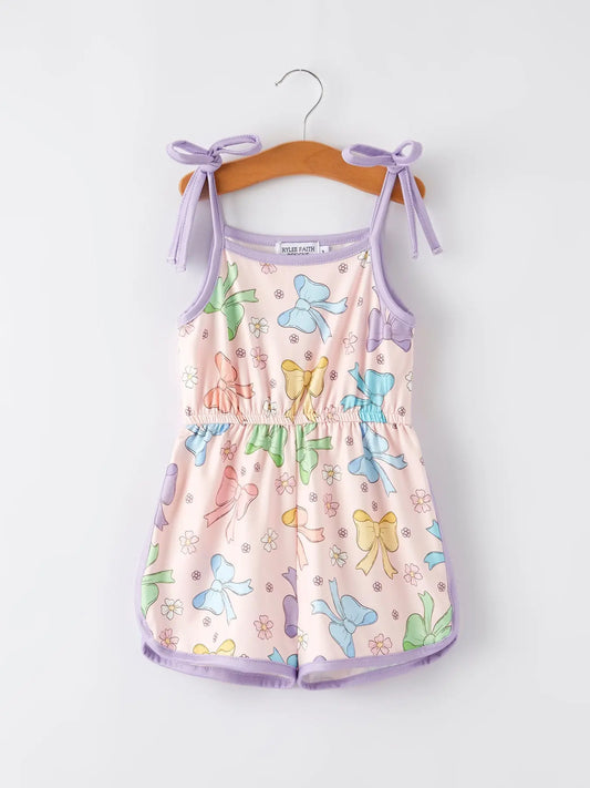 Girls Purple Bow Suspender Jumpsuit Rylee Faith Designs Everetts Place: Online Boutique