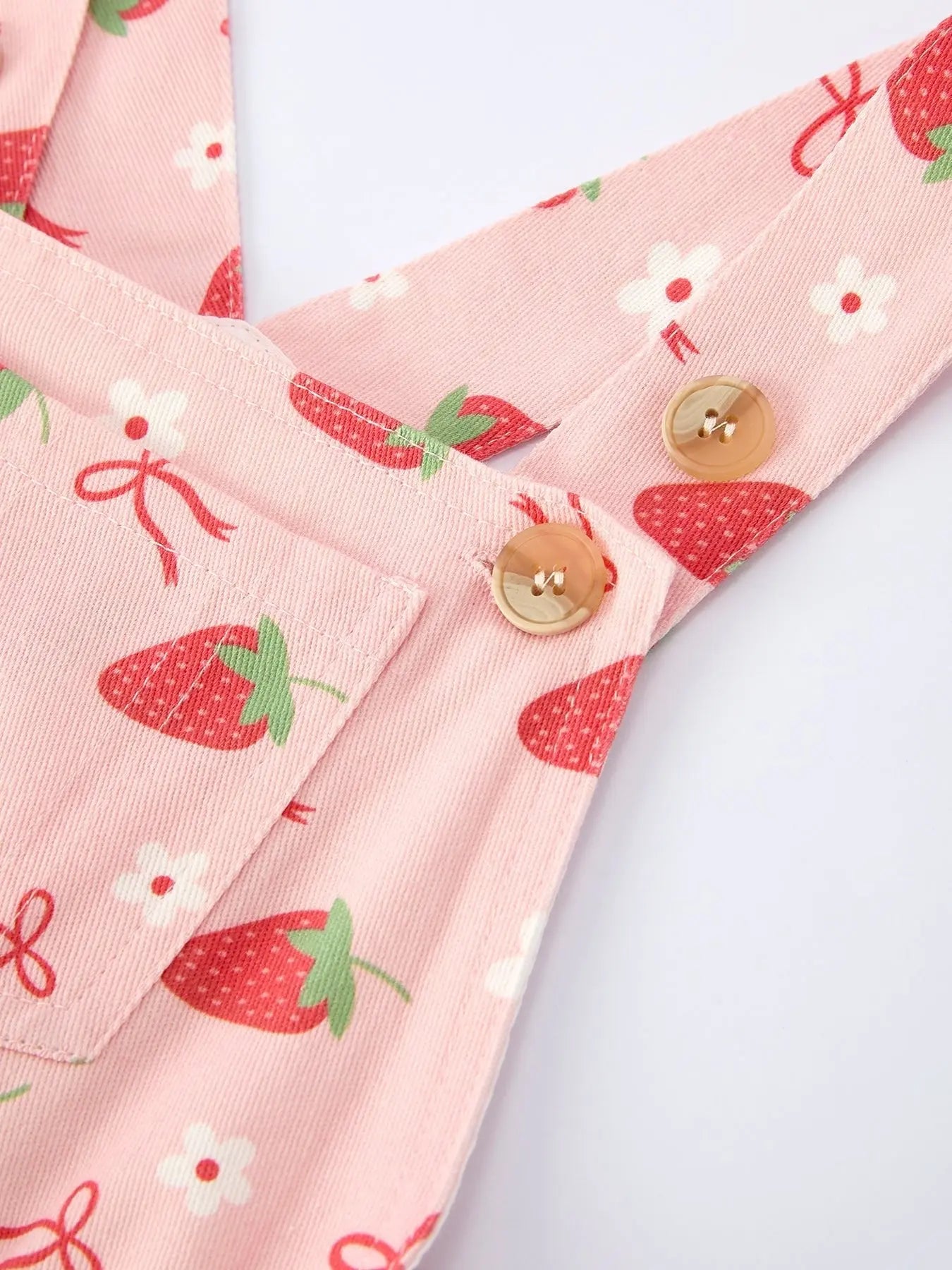 Rylee Faith Designs Girls Spring Short - sleeved top + Strawberry Print Overall Dress Set - 