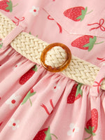 Rylee Faith Designs Girls Spring Short - sleeved top + Strawberry Print Overall Dress Set - 