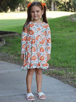 Rylee Faith Designs Girls Thanksgiving Pumpkin Print Long Sleeve Dress - Apparel & Accessories > Clothing > Dresses Dress