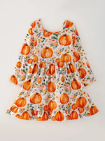 Rylee Faith Designs Girls Thanksgiving Pumpkin Print Long Sleeve Dress - Apparel & Accessories > Clothing > Dresses Dress