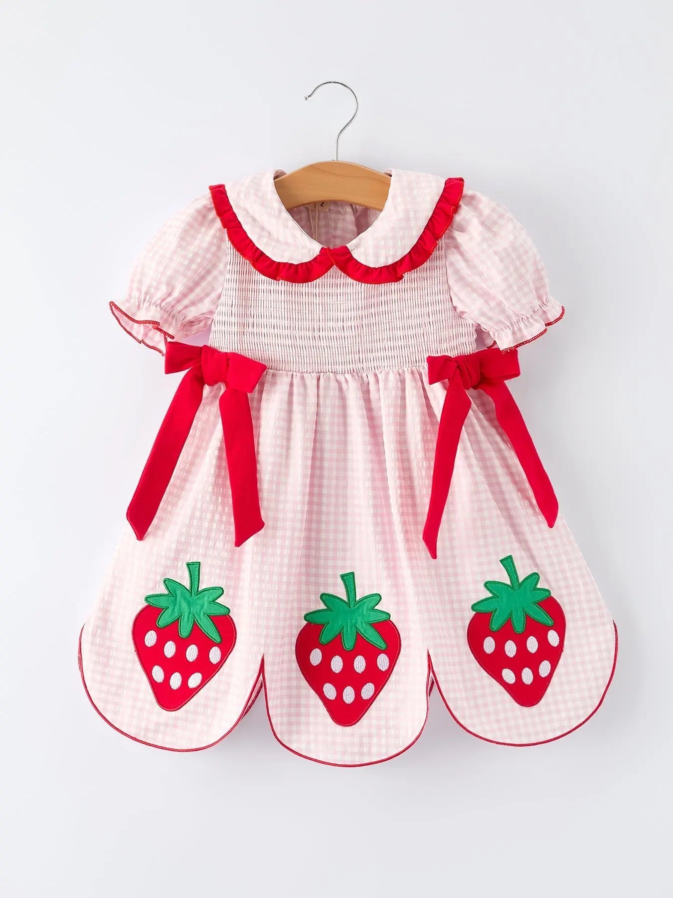 Rylee Faith Designs Girls' Plaid Smocked Strawberry Applique Dress - 