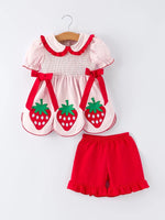 Rylee Faith Designs Girls' Plaid Smocked Strawberry Applique Shorts Set - 