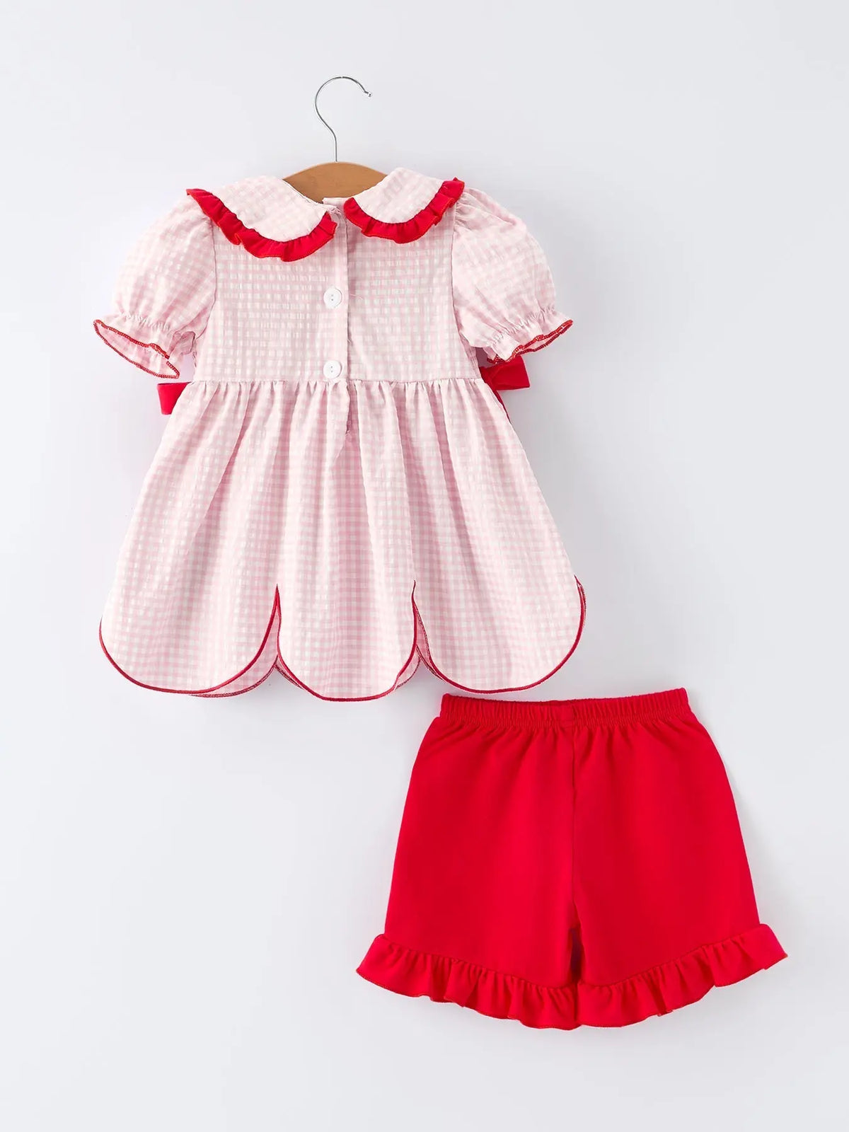 Rylee Faith Designs Girls' Plaid Smocked Strawberry Applique Shorts Set - 
