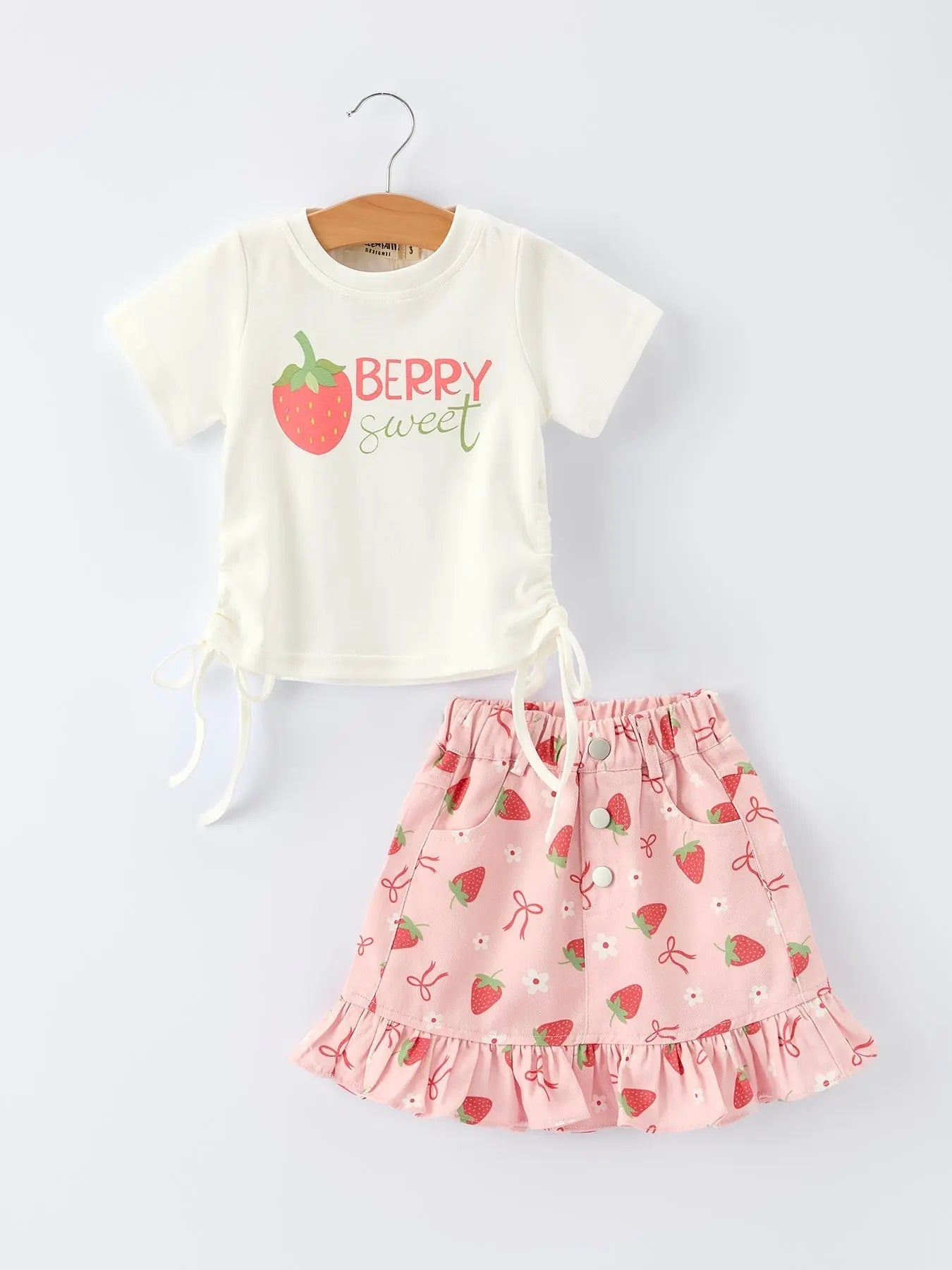 Rylee Faith Designs Girls' Spring Short - sleeved "Berry Sweet" Printed Top and Skirt Set - 