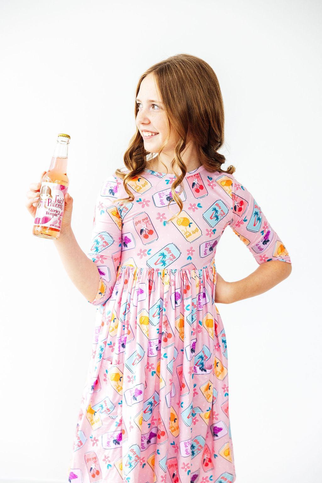 Mila & Rose Girly Pop girls' 3/4 sleeve pocket twirl dress.