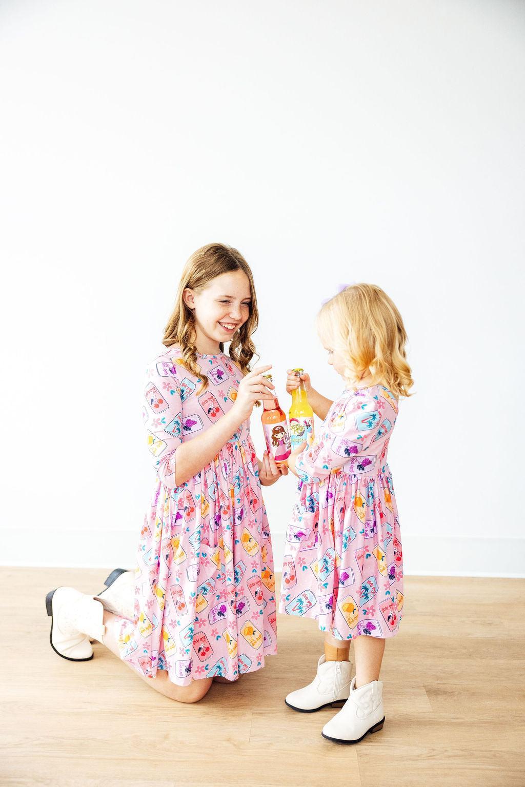 Mila & Rose Girly Pop 3/4 sleeve pocket twirl dress for girls.