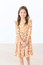Mila & Rose ® Golden Blooms Three Quarter Sleeve Ruffle Twirl Dress - Everetts Place Boutique - 