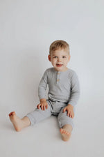 Three Little Tots Gray Baby Ribbed Playsuit with pockets - 