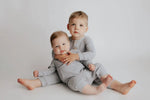 Three Little Tots Gray Baby Ribbed Playsuit with pockets - 