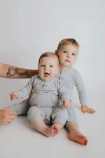 Three Little Tots Gray Baby Ribbed Playsuit with pockets - 