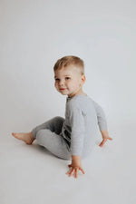 Three Little Tots Gray Baby Ribbed Playsuit with pockets - 