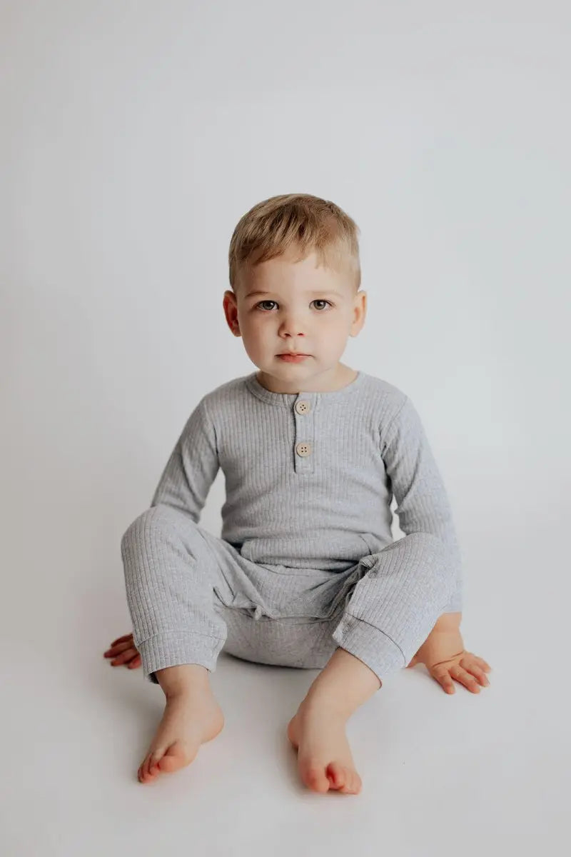 Three Little Tots Gray Baby Ribbed Playsuit with pockets - 