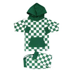 Green Checker Hoodie Jogger Set For Kids With Pockets - Everetts Place Boutique - Hooded Jogger Sets