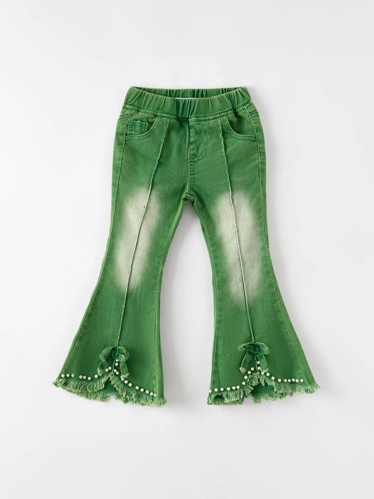 Green Flared Elastic Jeans for Women Stretch Comfort Fit Rylee Faith Designs Everetts Place: Online Boutique