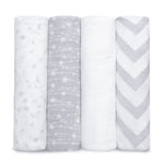 Grey Muslin Swaddle Blankets 4 Pack for Newborn Babies Comfy Cubs Everetts Place: Online Boutique