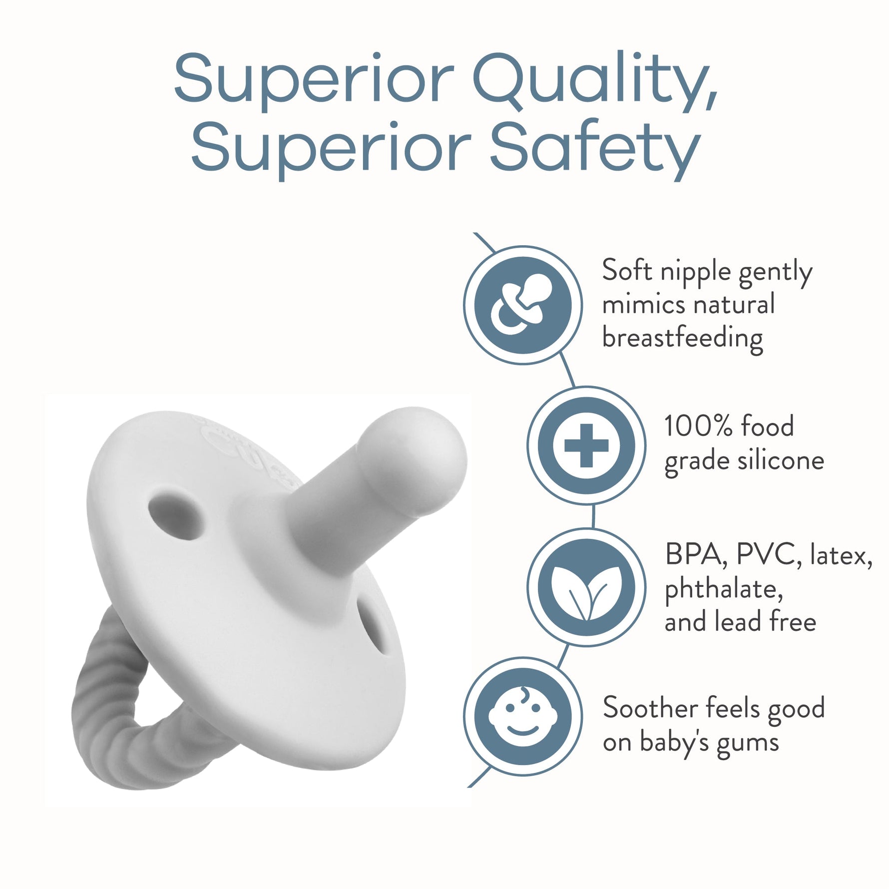 Grey Silicone Pacifiers 4 Pack BPA Free For 0 18 Months Comfy Cubs Everetts Place: Online Boutique
