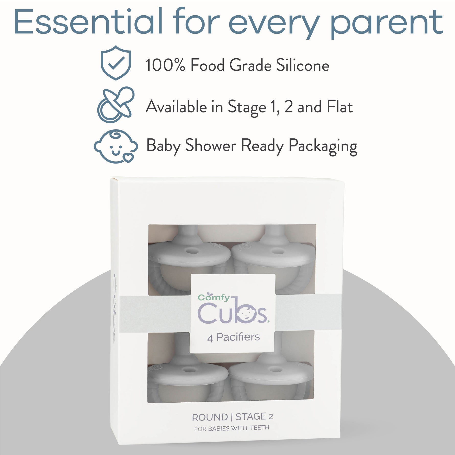 Grey Silicone Pacifiers 4 Pack BPA Free For 0 18 Months Comfy Cubs Everetts Place: Online Boutique 12.99