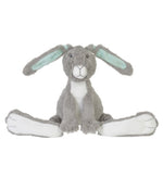 Grey soft bunny toy with long floppy ears and soft fur
