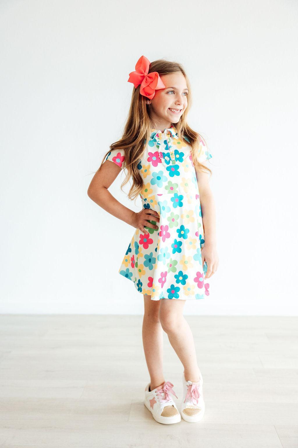 Groovy Blooms Short Sleeve Polo Dress Girls Mila And Rose Mila & Rose ® Everetts Place: Online Boutique