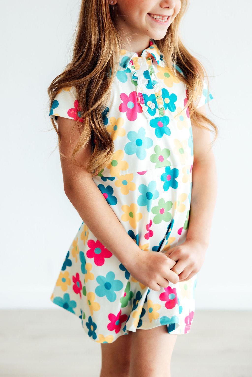 Groovy Blooms Short Sleeve Polo Dress Girls Mila And Rose Mila & Rose ® Everetts Place: Online Boutique