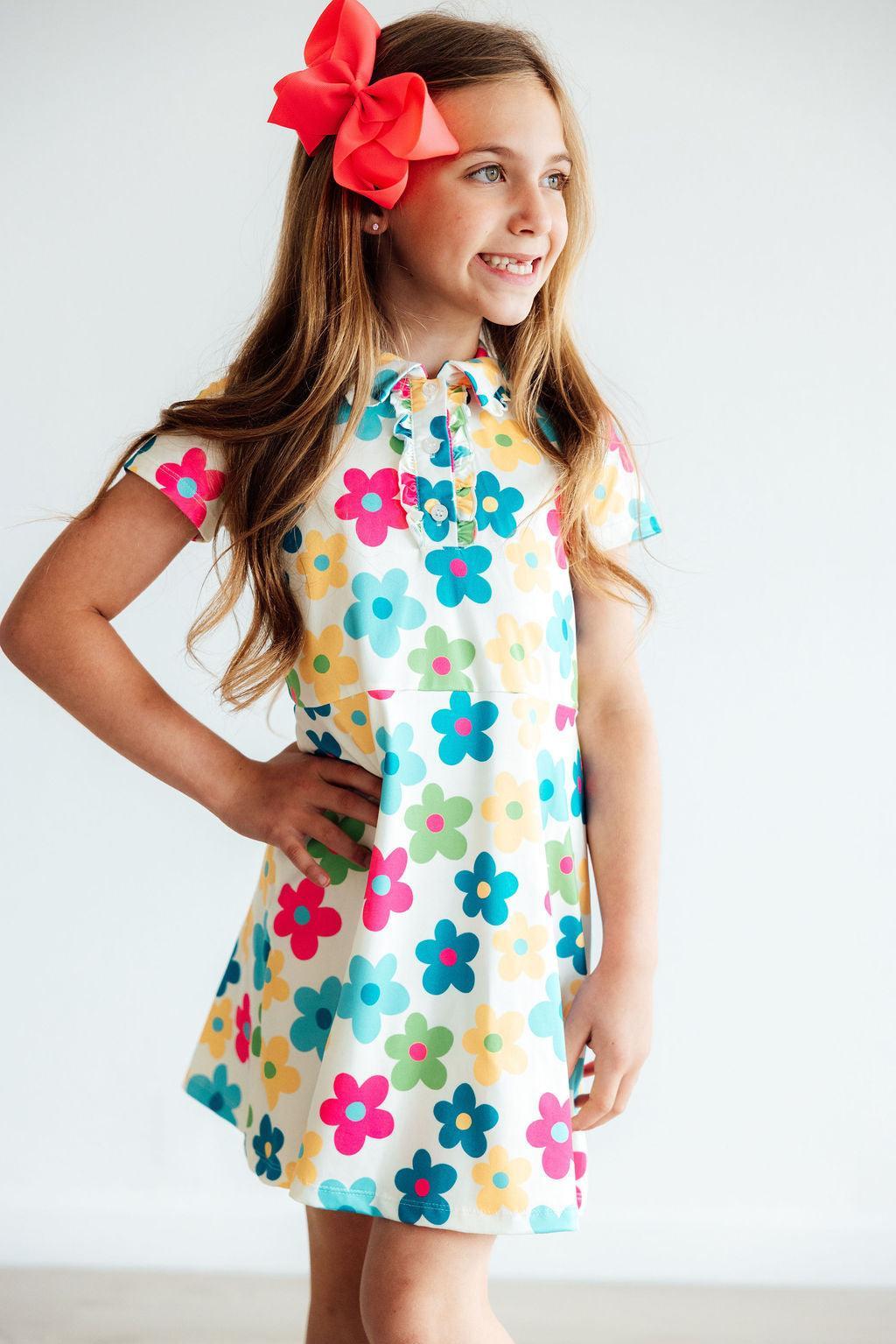 Groovy Blooms Short Sleeve Polo Dress Girls Mila And Rose Mila & Rose ® Everetts Place: Online Boutique
