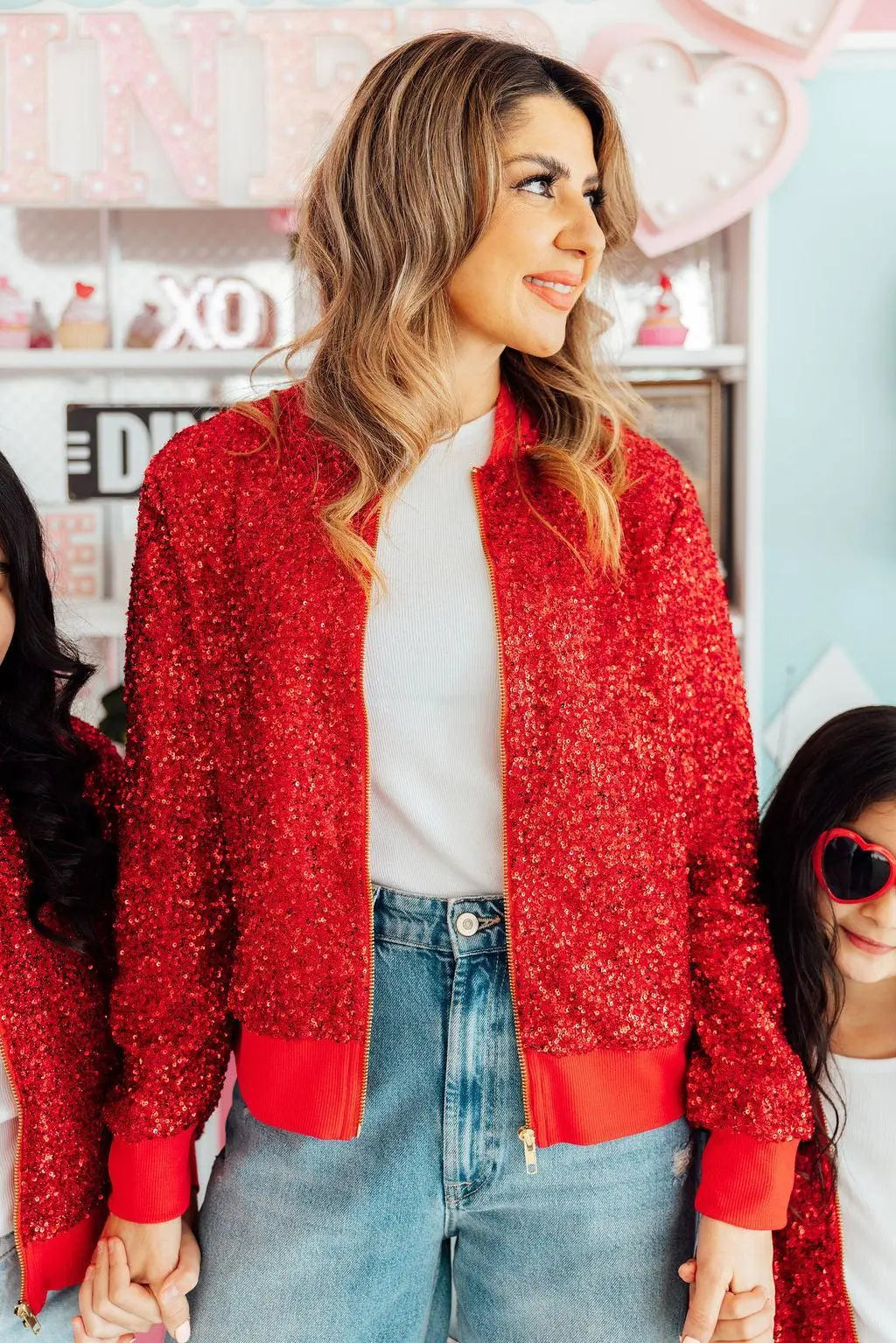 Grown Up Red Sequin Jacket - Red, Fashion, Happiness, Model, Denim | Everetts Place
