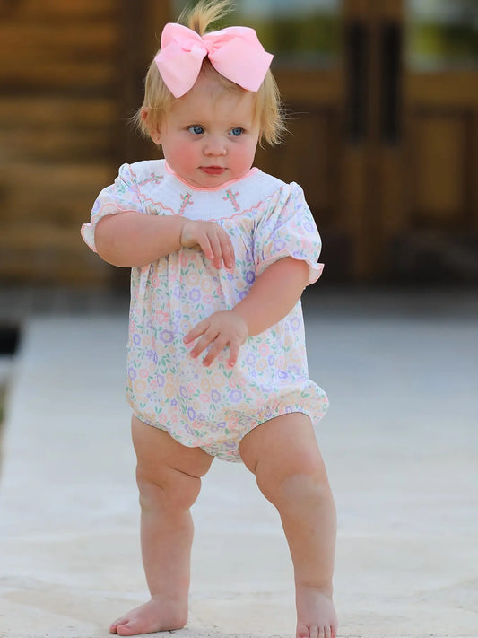 Spring Summer Cross Smocking Embroidery Colorful Romper Rylee Faith Designs