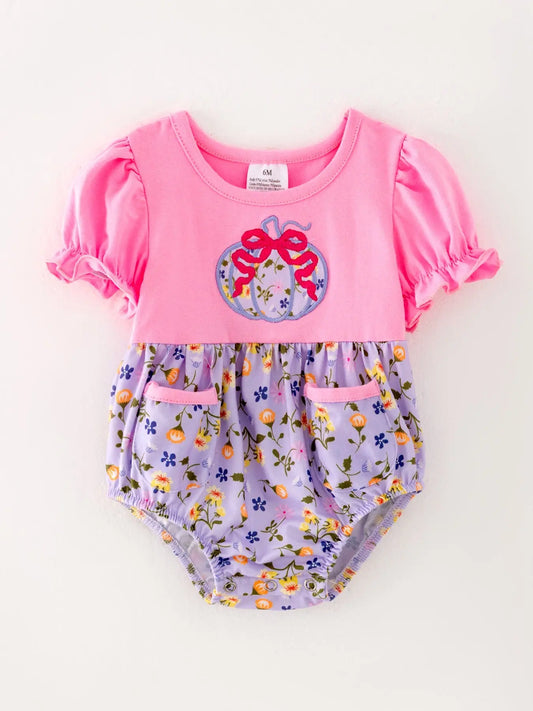 Halloween Baby Girls Pumpkin Applique Pocket Romper Rylee Faith Designs Everetts Place: Online Boutique