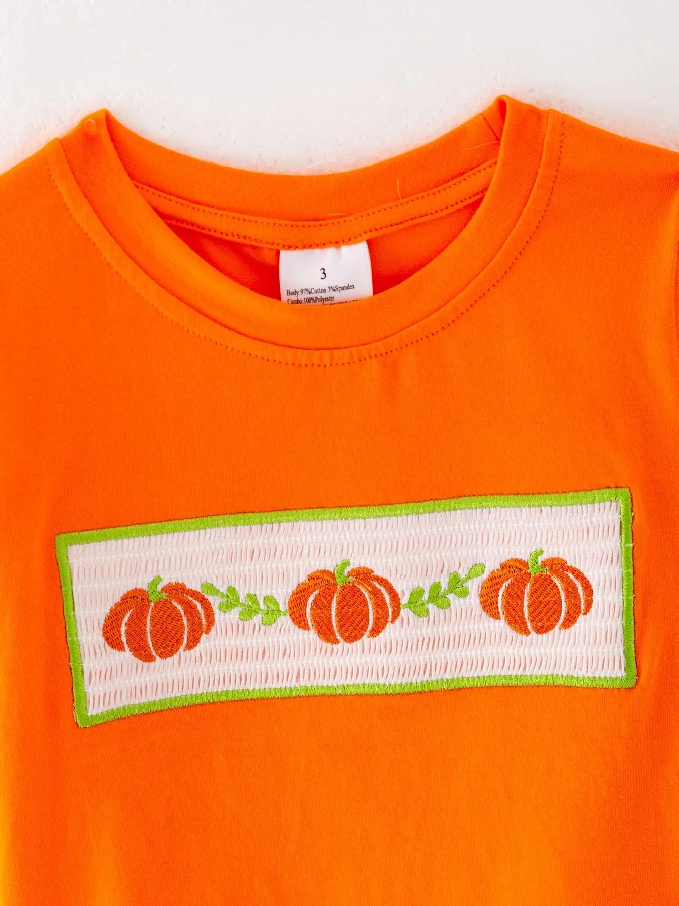 Halloween Orange Boys Cotton Pumpkin Smocking Embroidered Top and Plaid Trousers Set Rylee Faith Designs Everetts Place: Online Boutique