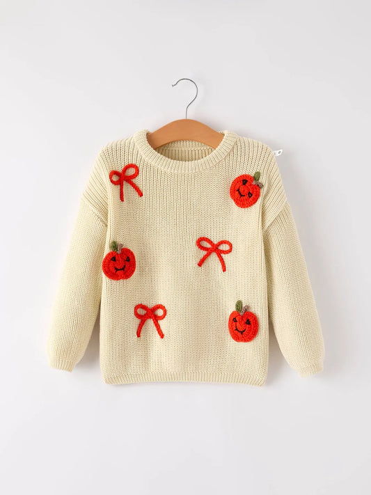 Halloween Pumpkin Bow Girls Sweater Cozy Autumn Wear Rylee Faith Designs Everetts Place: Online Boutique