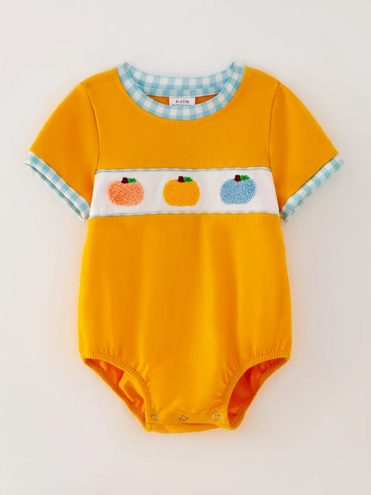 Halloween Pumpkin Chenille Patches Boys Romper for Trick or Treating and Halloween Parties Rylee Faith Designs Everetts Place: Online Boutique