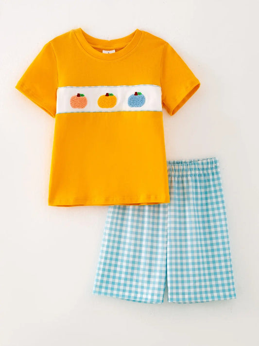 Halloween Pumpkin Chenille Patches Boys Shorts Set Rylee Faith Designs Everetts Place: Online Boutique