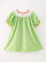 Rylee Faith Designs Halloween Pumpkin Smocking Embroidered Striped Dress - Apparel & Accessories > Clothing > Dresses Dress