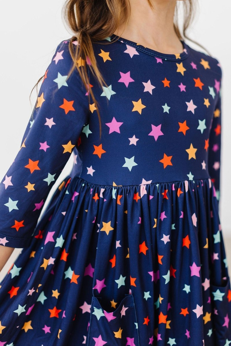 Mila & Rose ® Halloween Stars Three Quarter Sleeve Pocket Twirl Dress - Everetts Place Boutique - 