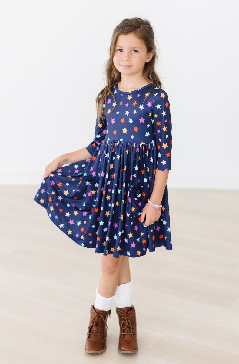 Mila & Rose ® Halloween Stars Three Quarter Sleeve Pocket Twirl Dress - Everetts Place Boutique - 