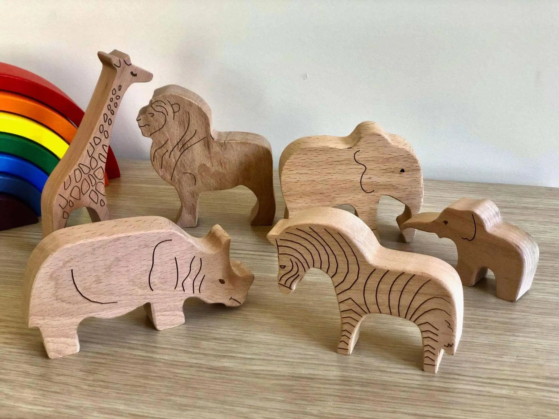 Kidodido Handcrafted Wooden Safari Animals Set for Imaginative Play - Toys & Games > Toys > Dolls, Playsets & Toy Figures > Toy Playsets > Farm Animal Playsets