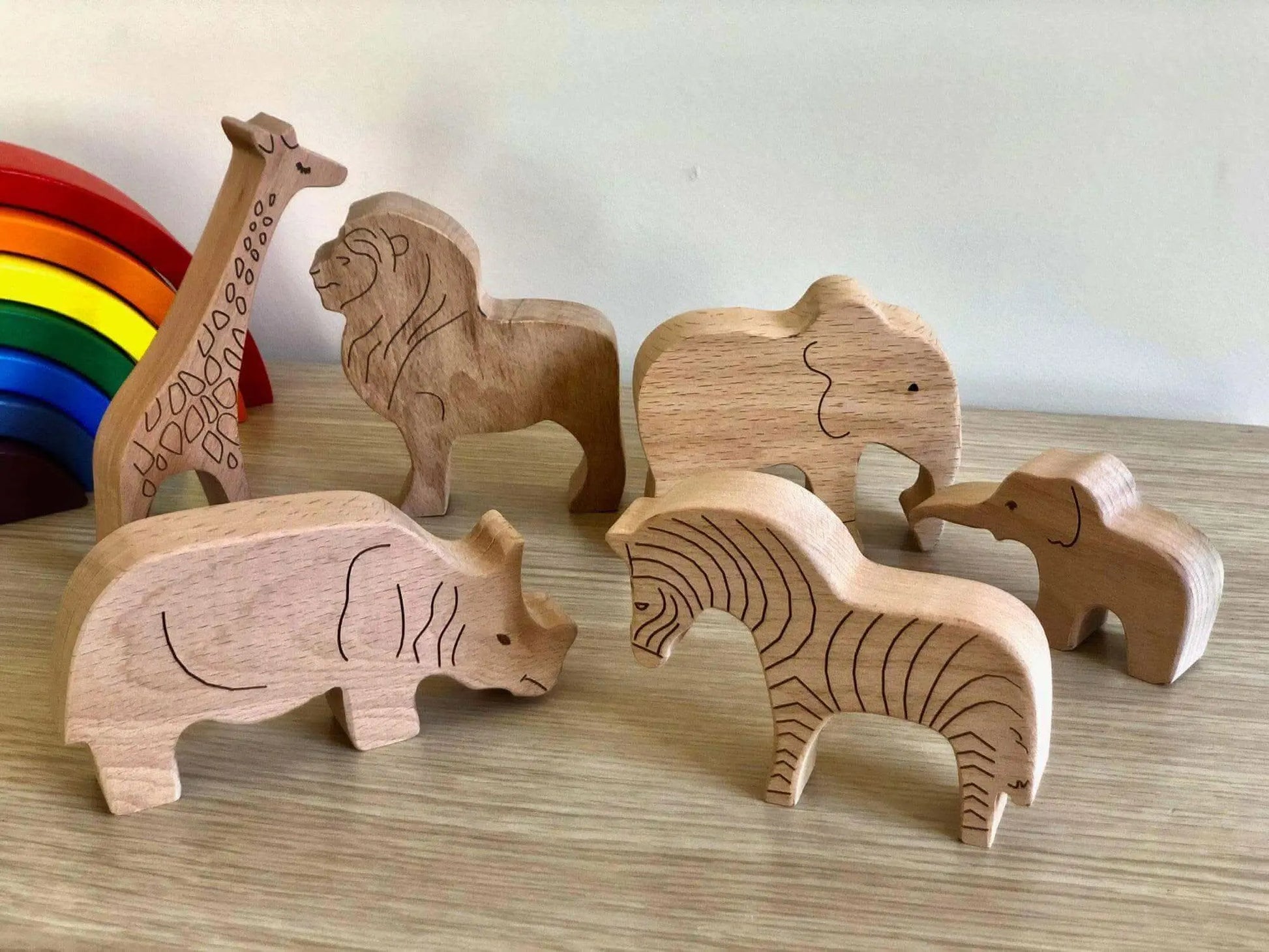 Kidodido Handcrafted Wooden Safari Animals Set for Imaginative Play - Toys & Games > Toys > Dolls, Playsets & Toy Figures > Toy Playsets > Farm Animal Playsets