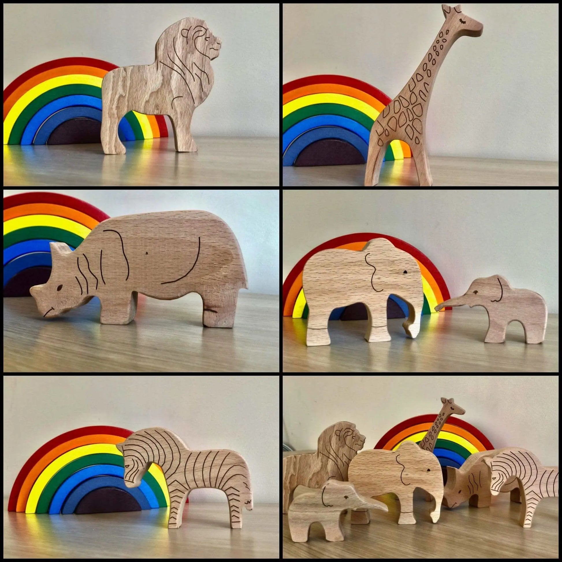 Kidodido Handcrafted Wooden Safari Animals Set for Imaginative Play - Toys & Games > Toys > Dolls, Playsets & Toy Figures > Toy Playsets > Farm Animal Playsets