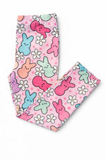 Cute Mila & Rose baby leggings with colorful Peeps chick and bunny print.