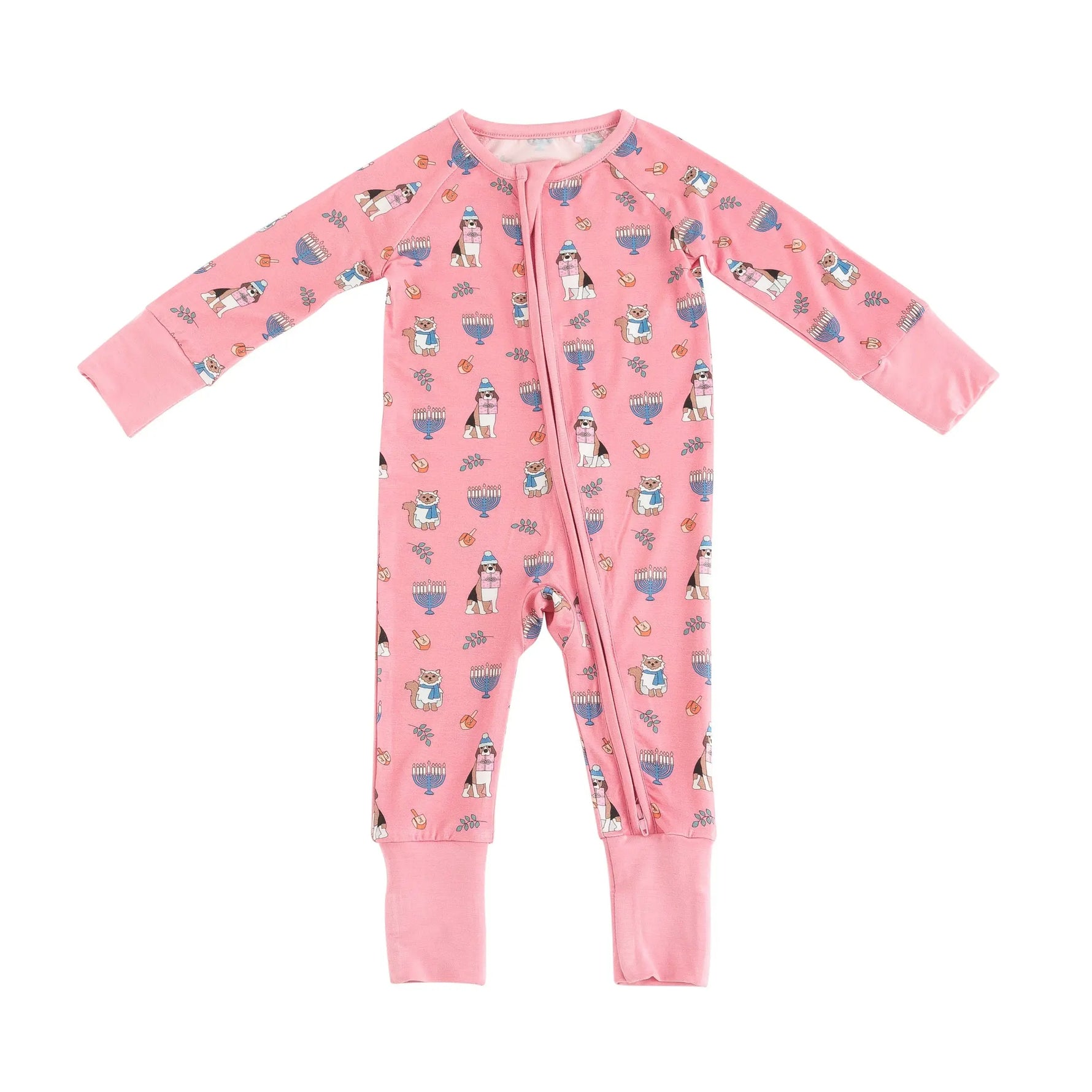 Dreamlet Hanukkah Pets Convertible Zip Footies Pink Baby Sleepwear - Apparel & Accessories > Clothing > Baby & Toddler Clothing > Baby & Toddler Sleepwear Convertible Zip Footies